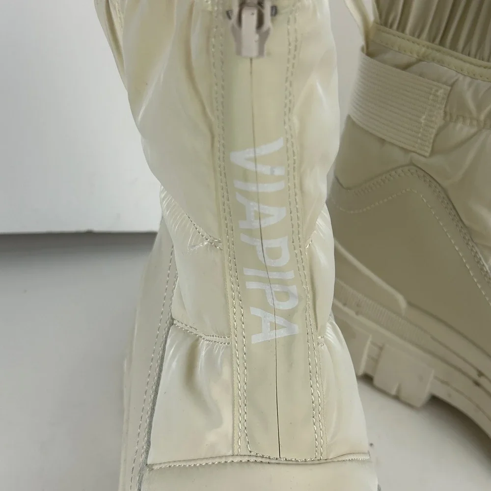 Viapipa Cream Puffer Snow Boots Faux Fur Lined Chunky Platform Lug Sole Mens 8